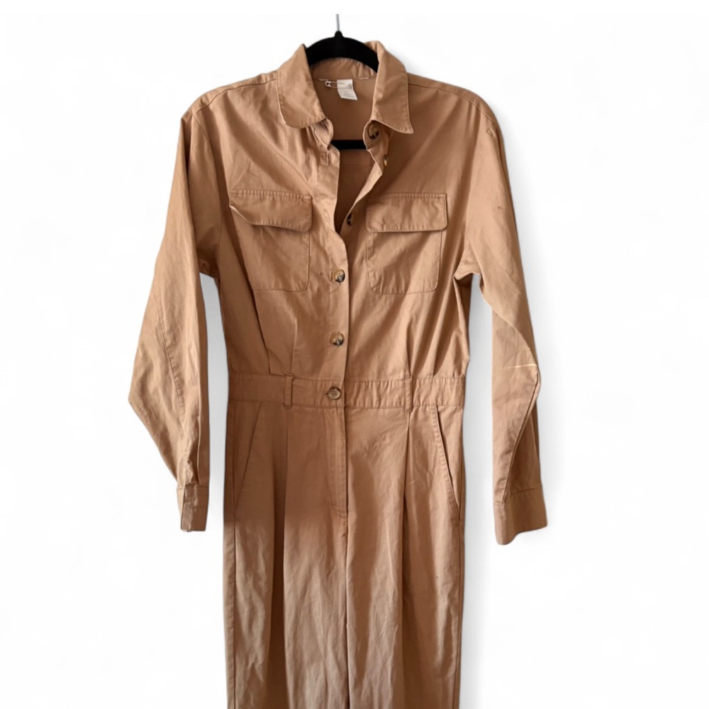 Stylish Tan Button-Up Jumpsuit